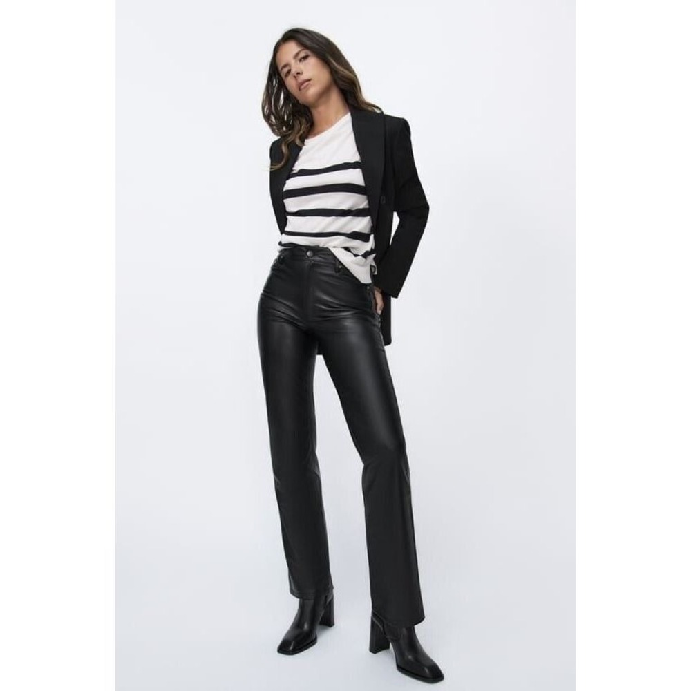 Zara Womens 90s Pants Wide Leg Faux Leather Trouser Size 6